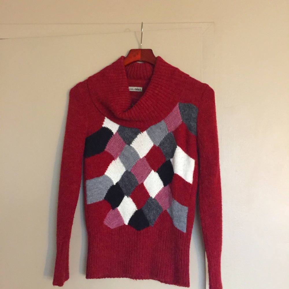 Warm Color Block Cowl Neck Sweater